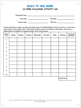 Walk TX and More 10-week log