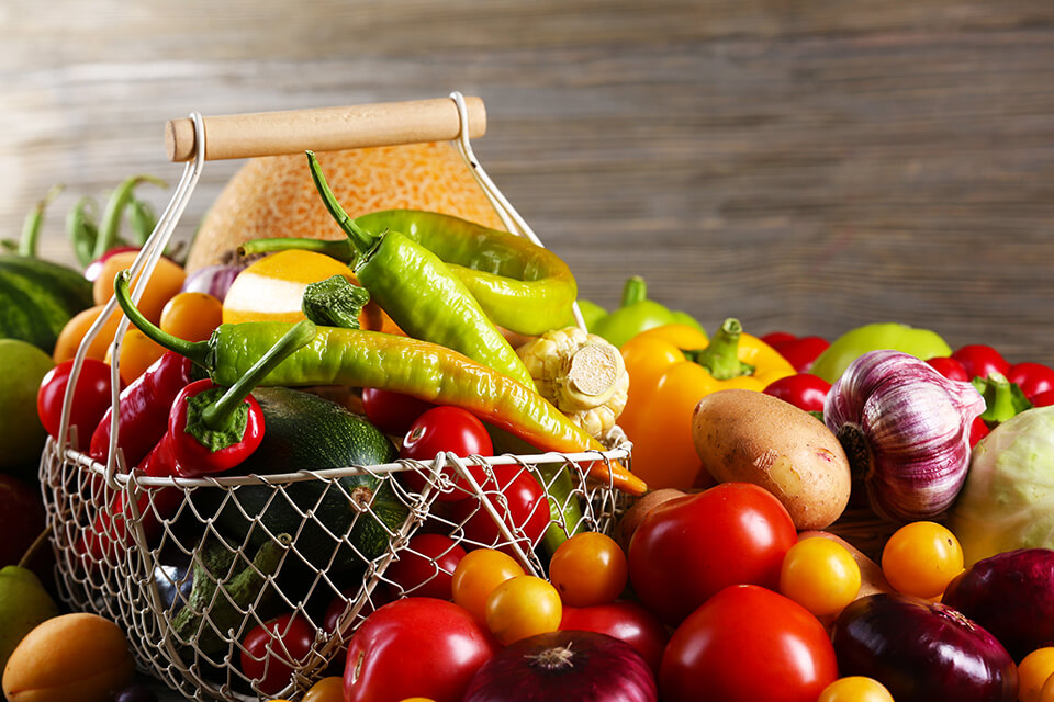 basket of fruits and veggies